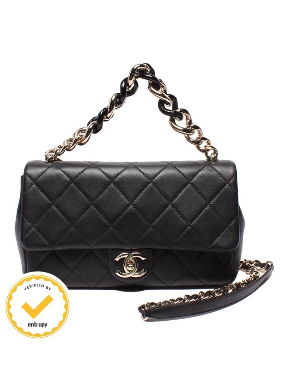 Chanel 2-Way Chain Shoulder Bag Quilted Lambskin Gold